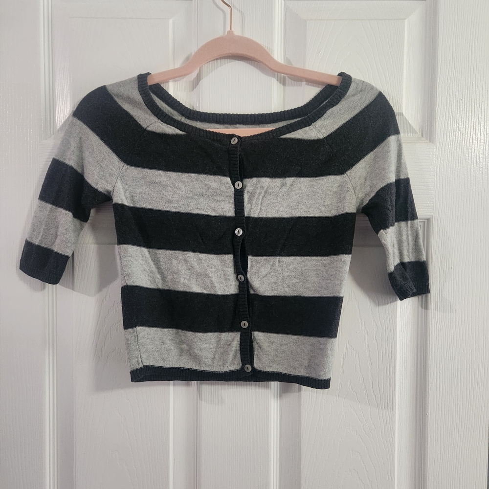 Mossimo Supply Co. Girls Black and Light Gray Striped Button-Back Sweater